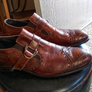 oh Brown Italian Monk Strap Wing Tip Shoes Size 10